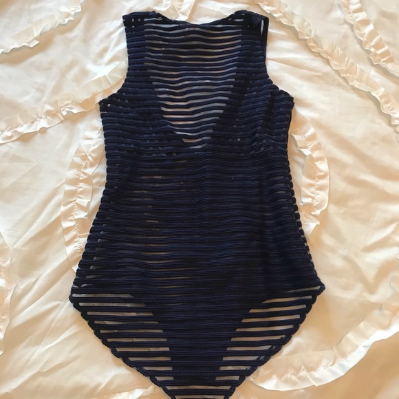 Tops - Navy Sheer Striped Bodysuit